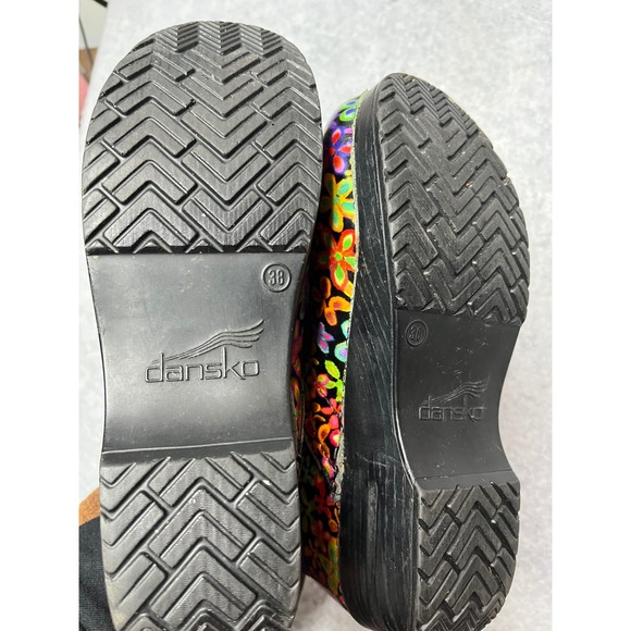 Dansko Floral Clogs Women's Size 38 Black Multi Color Flower Comfort Shoes - Picture 6 of 6